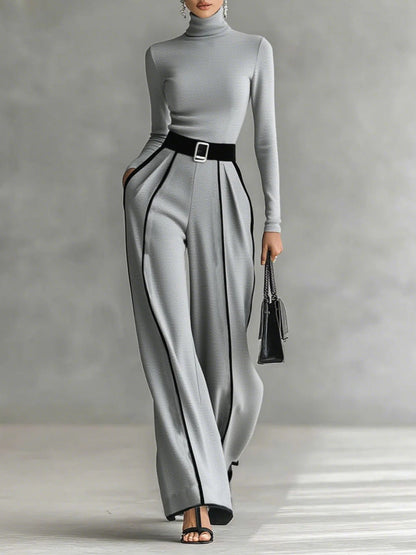 Elegant High Neck Jumpsuit with Wide Leg Pants