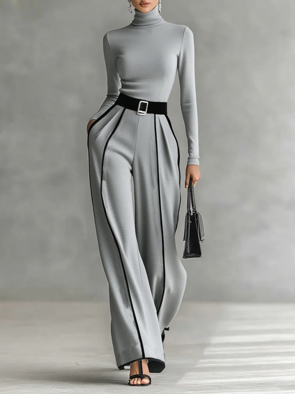 Women's High-Neck And Wide Leg Pants Set