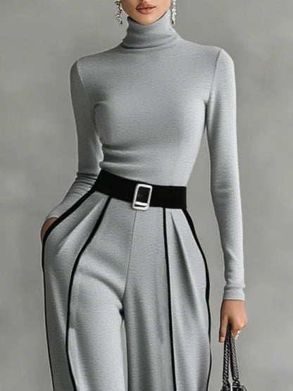 Elegant High Neck Jumpsuit with Wide Leg Pants