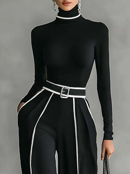 Women's High-Neck And Wide Leg Pants Set