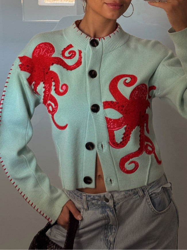 Colorful Octopus Design Sweater