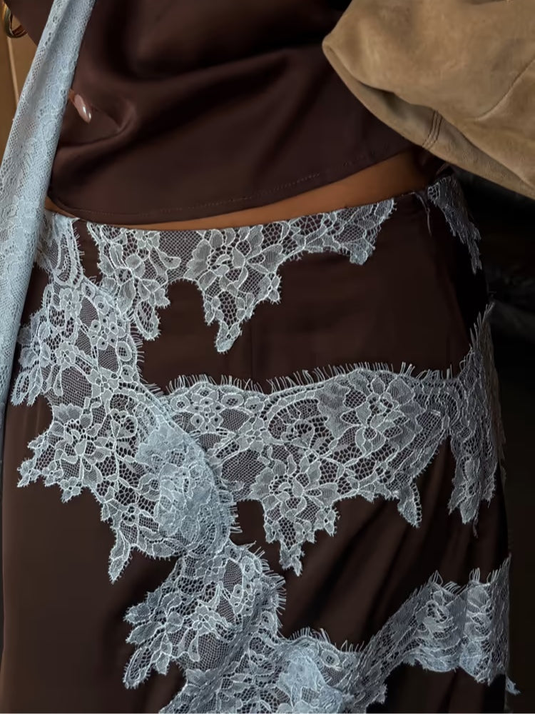Beautiful Blue and Brown Floral Lace Dress Set