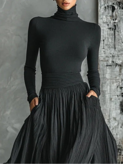 Slim Fit Turtleneck Tee Pleated Mini Skirt Set
