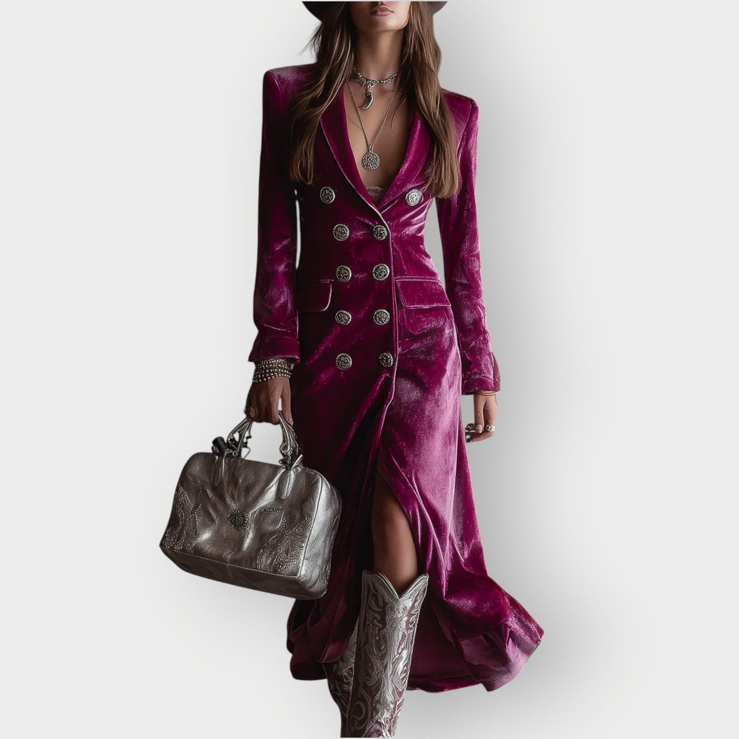 Plush Velvet Floor Length Evening Dress - VibreMode