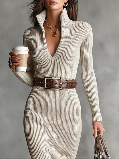 Fashionable Waistline Knit Midi Dress