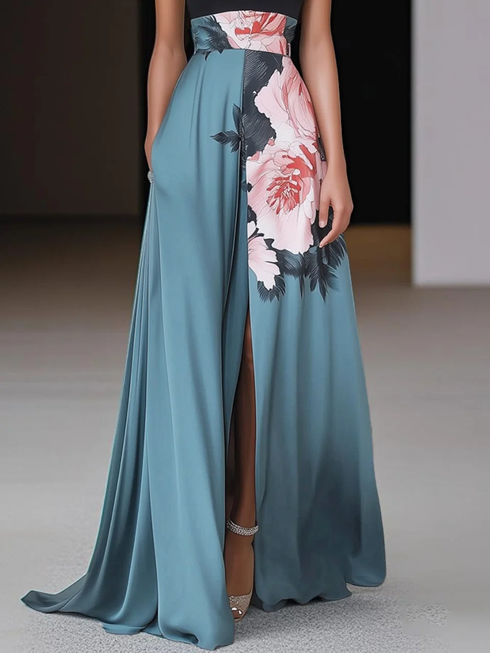 Elegant Floral Sleeveless Maxi Dress