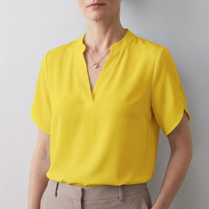 Women's Relaxed V-Neck Blouse Split Sleeves