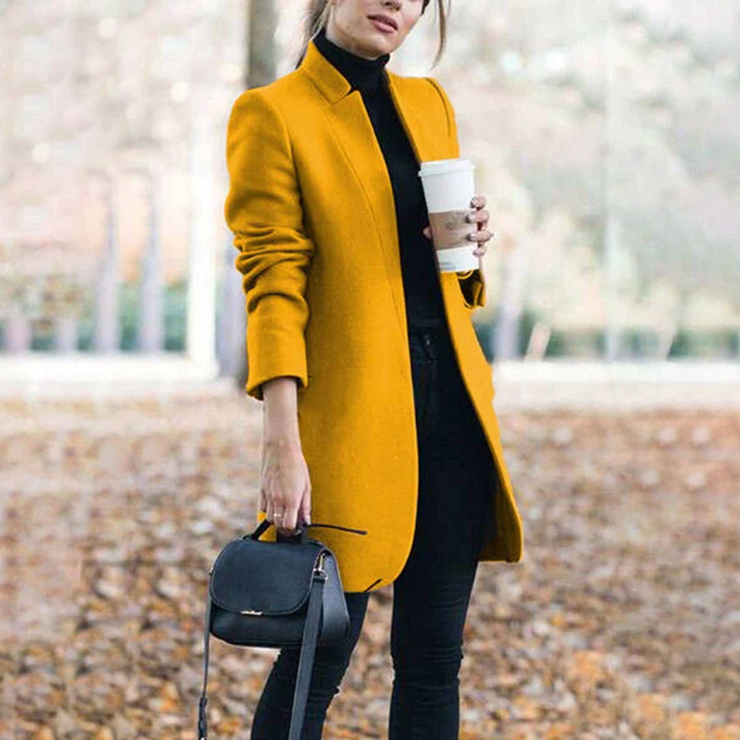 Women's Wool Trench Coat Long Stand Collar Warm Beige