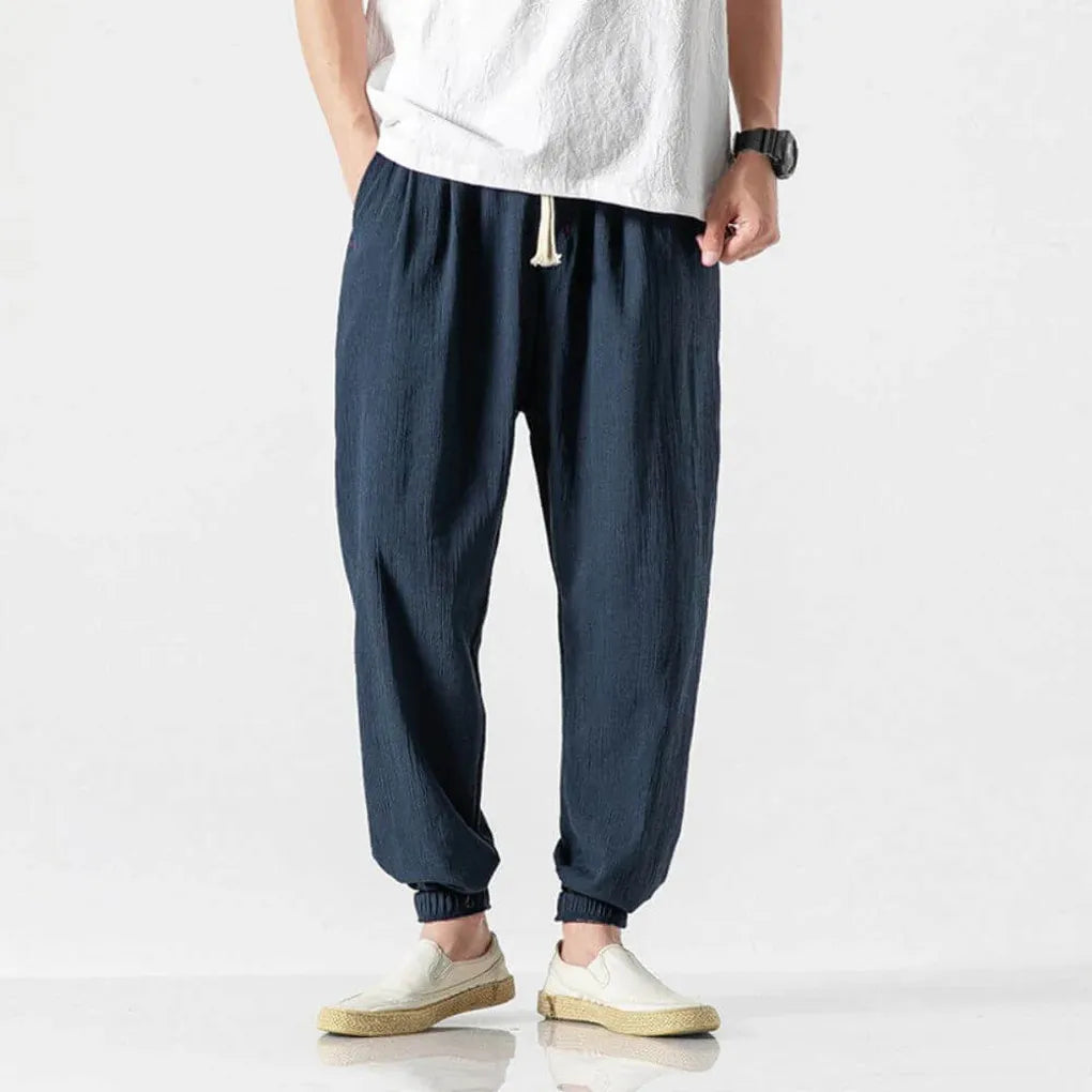 Men's Cotton Linen Pants Lightweight Beige