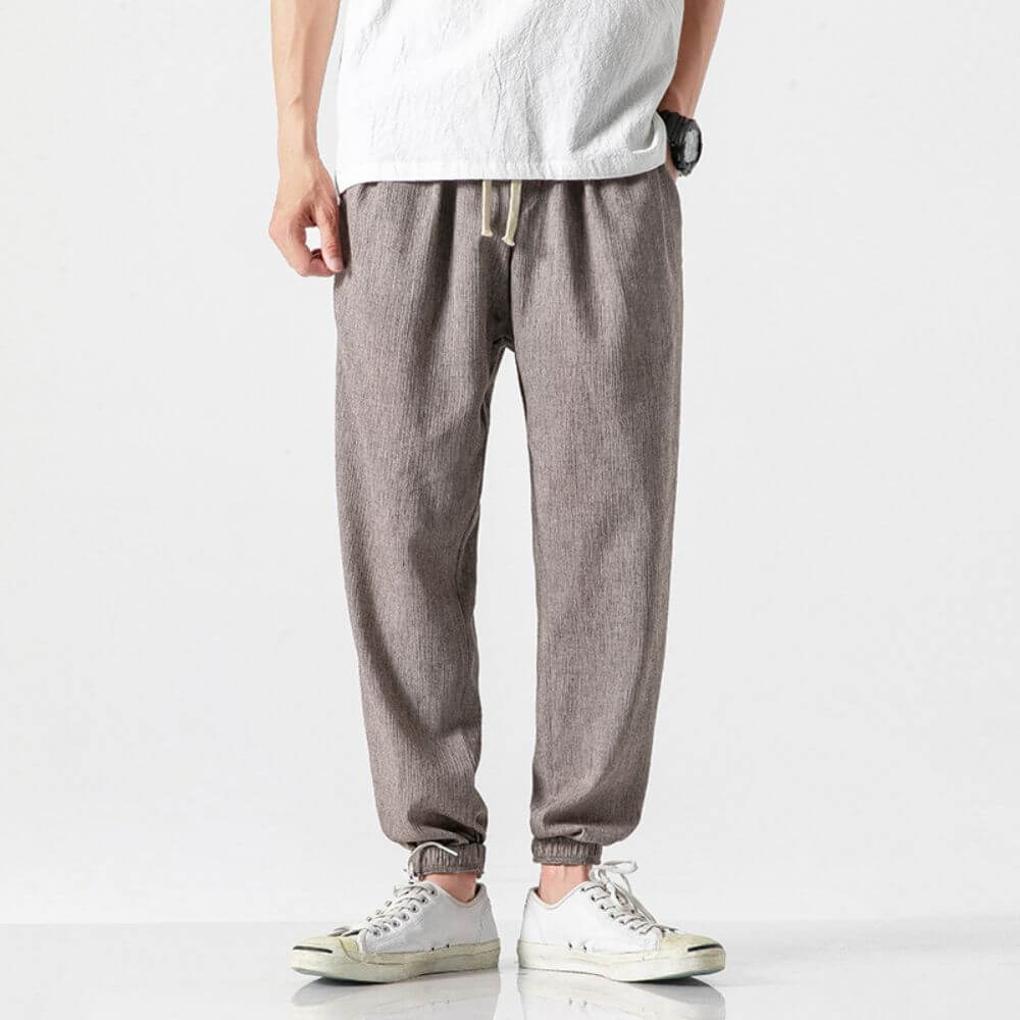 Men's Cotton Linen Pants Lightweight Beige