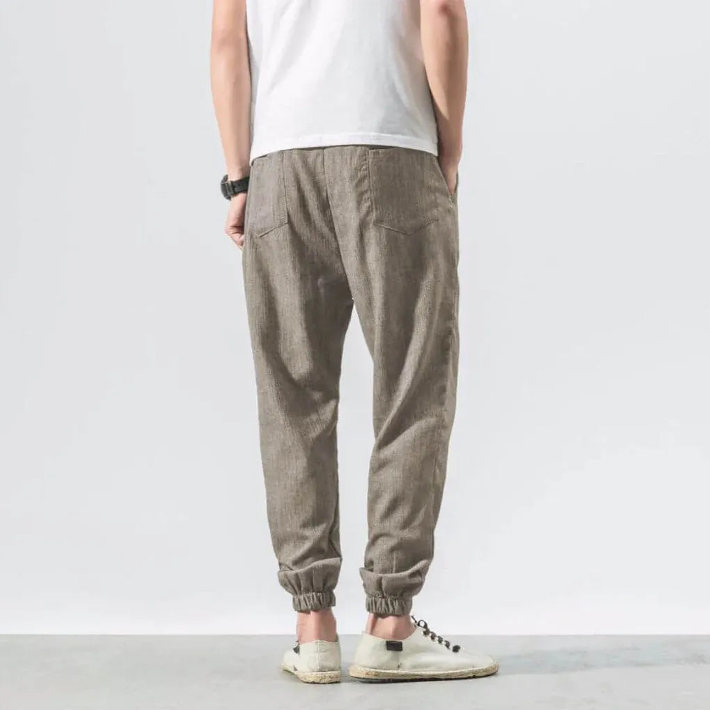 Men's Cotton Linen Pants Lightweight Beige
