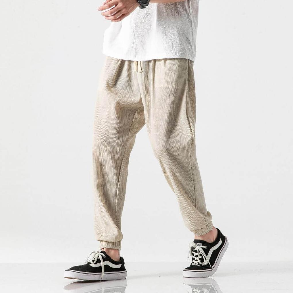 Men's Cotton Linen Comfort Pants Lightweight Beige