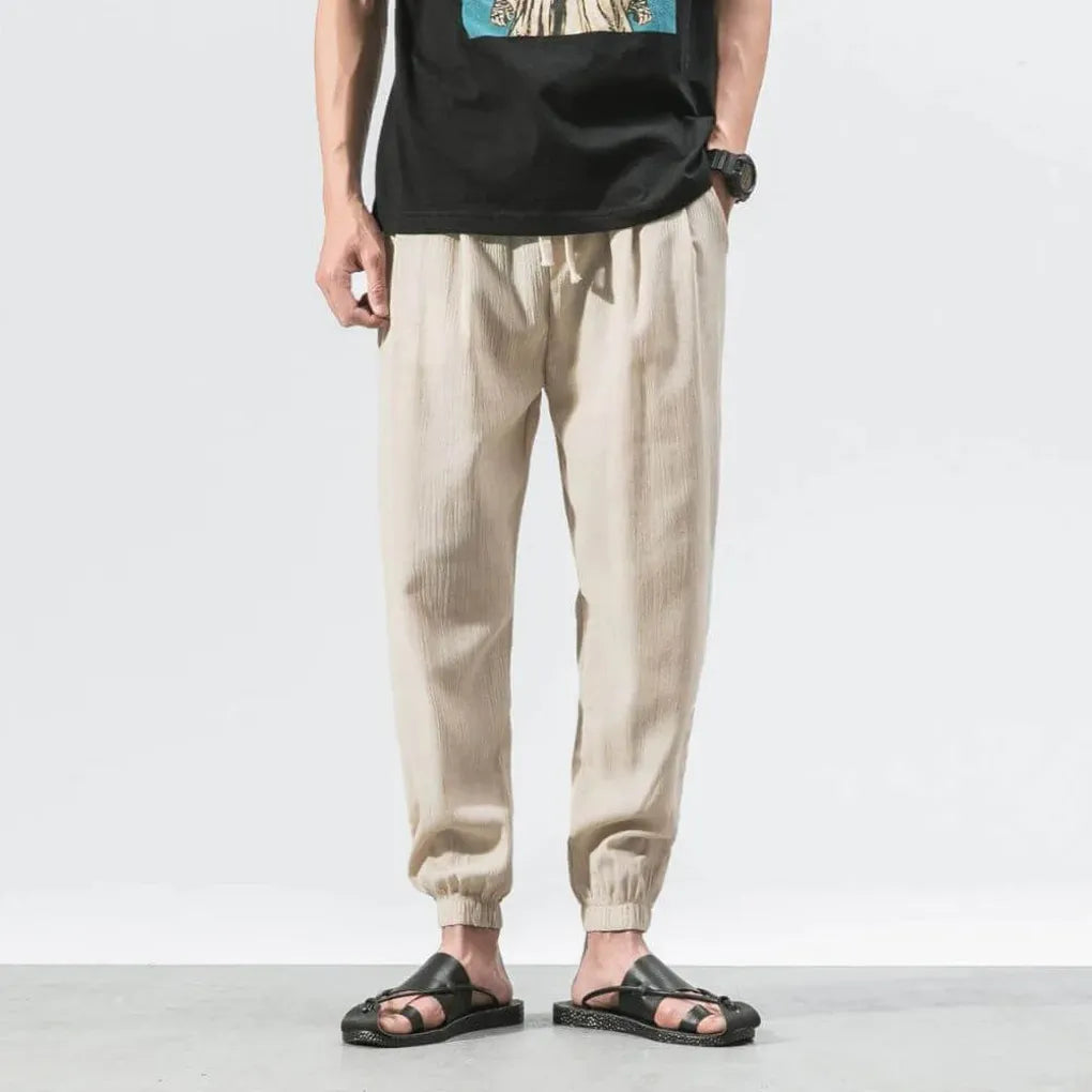 Men's Cotton Linen Pants Lightweight Beige