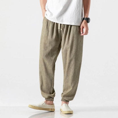 Men's Cotton Linen Comfort Pants Lightweight Beige