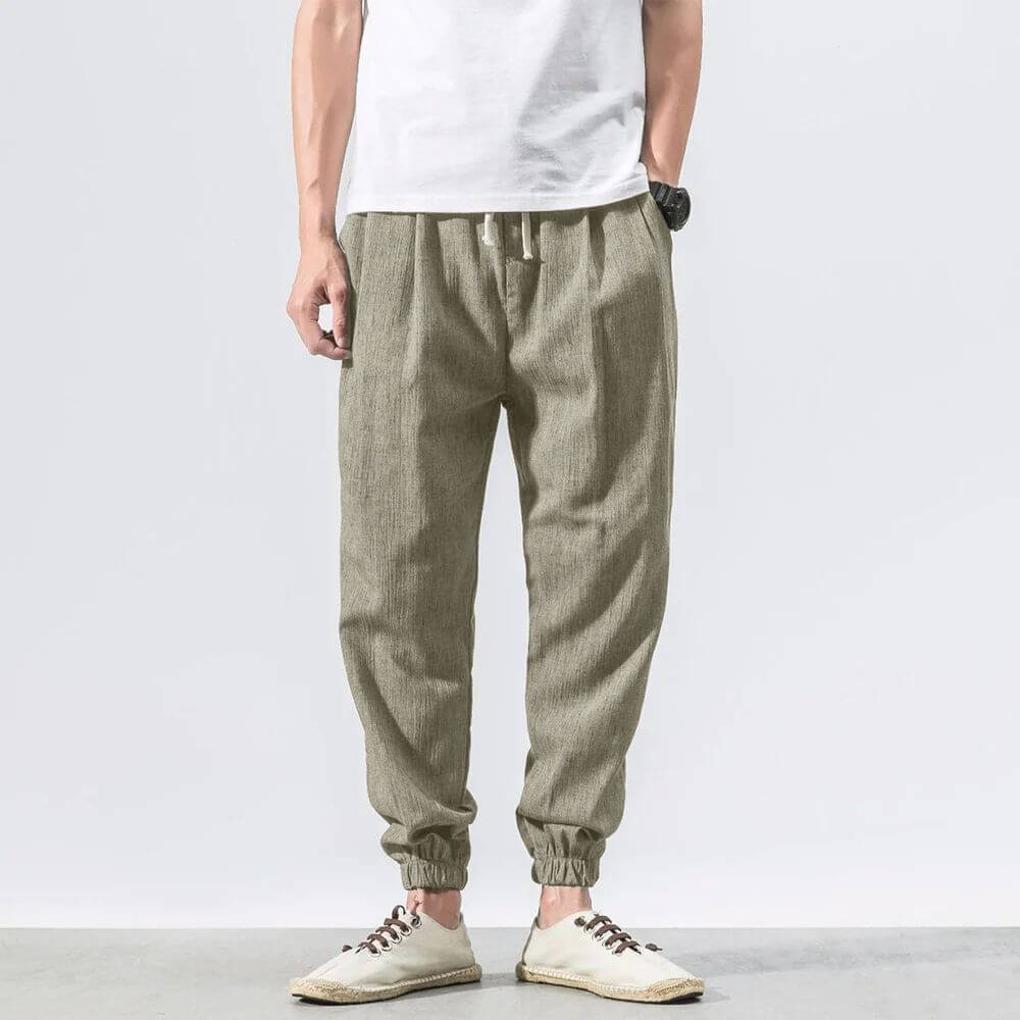 Men's Cotton Linen Comfort Pants Lightweight Beige