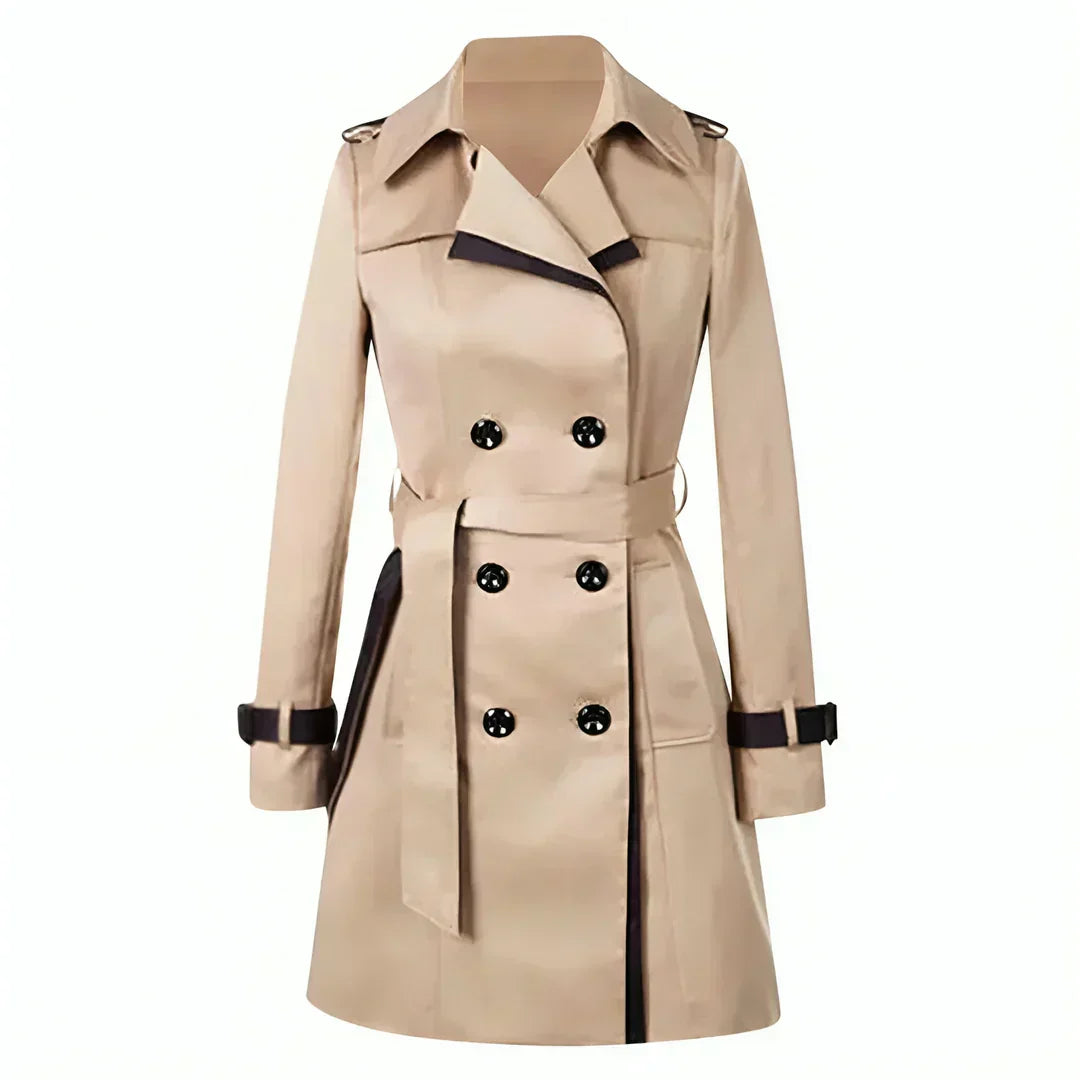 Women's Double-Breasted Trench Coat Belted Adjustable Cuffs - VibreMode