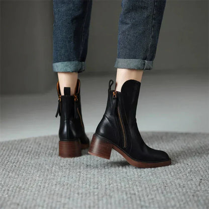 Ladies Block Heel Zip Boots