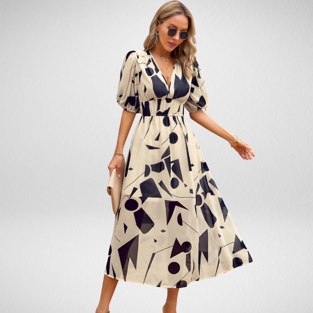 Lavender Women's V Neck Flowy Summer Dress - VibreMode