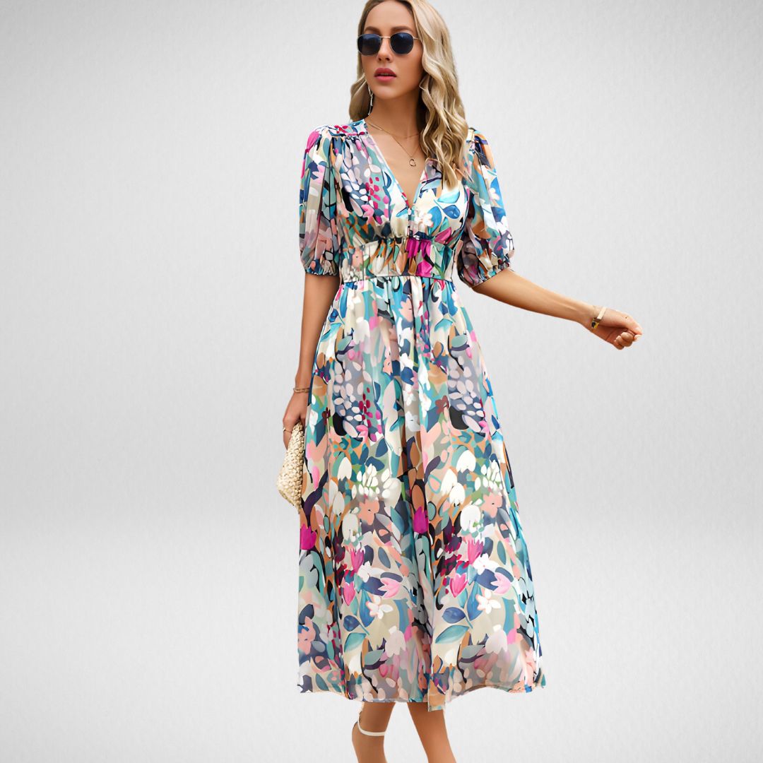 Lavender Women's V Neck Flowy Summer Dress