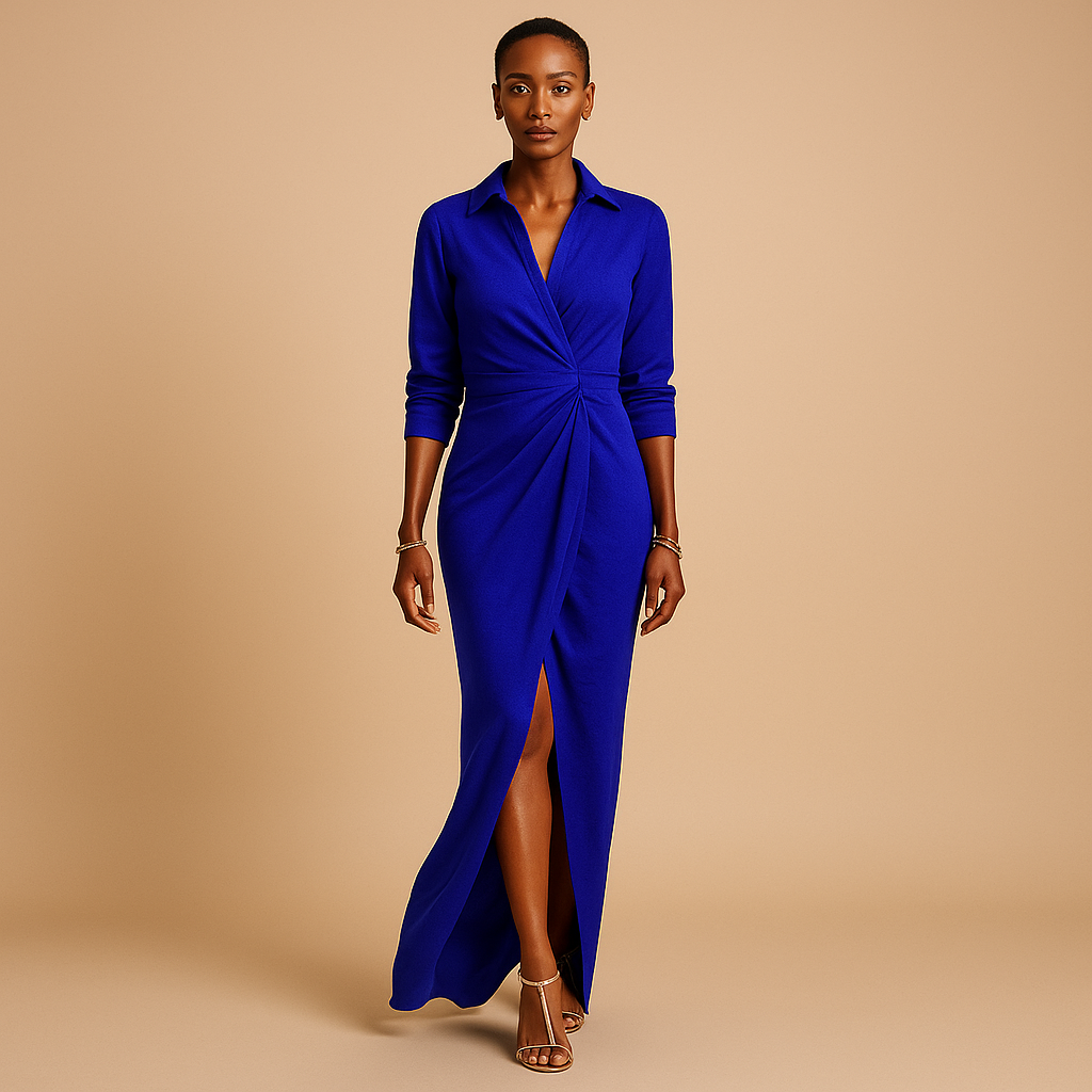 Women’s A-line spring dress with V-neck and half sleeves, perfect for work, casual outings, and stylish spring occasions.