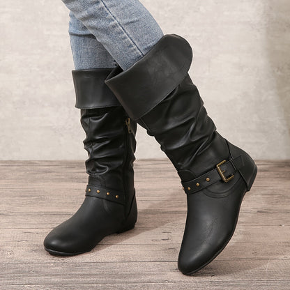 Women's Flat Boots Side Zip Detail
