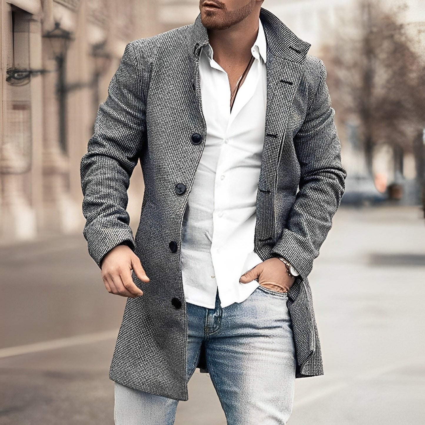 Classic Fit Mens Long Trench Coat - VibreMode