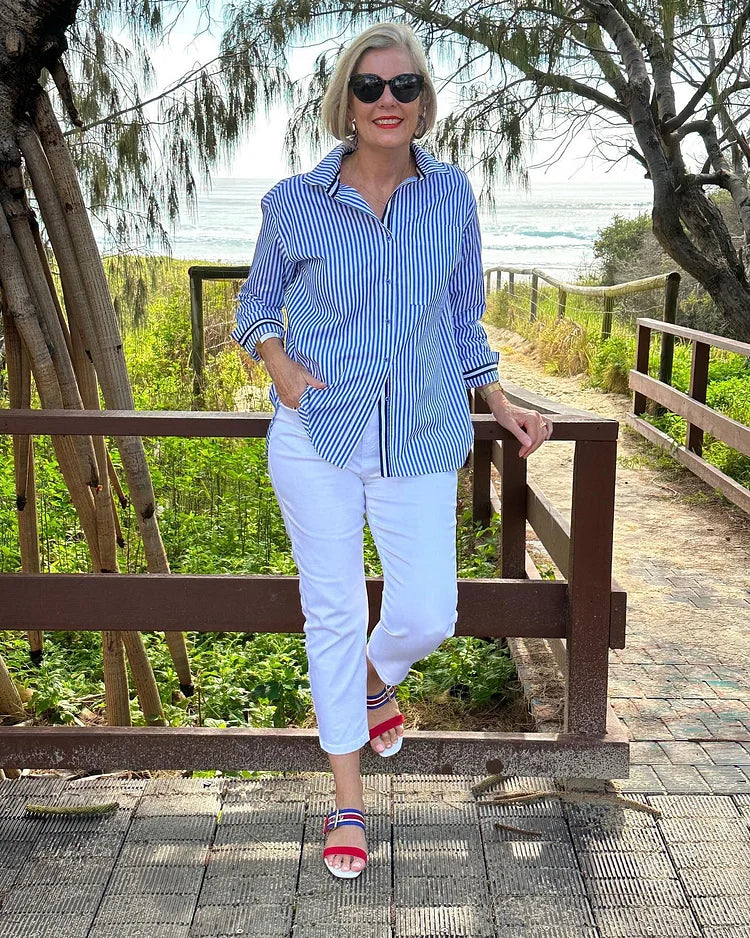 Casual Fit Women's Striped Button Shirt