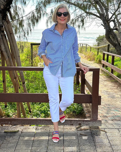 Casual Fit Women's Striped Button Shirt
