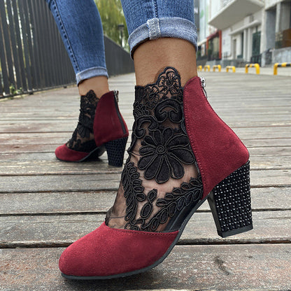 Comfortable Low Heel Women's Ankle Boots with Lace Detail