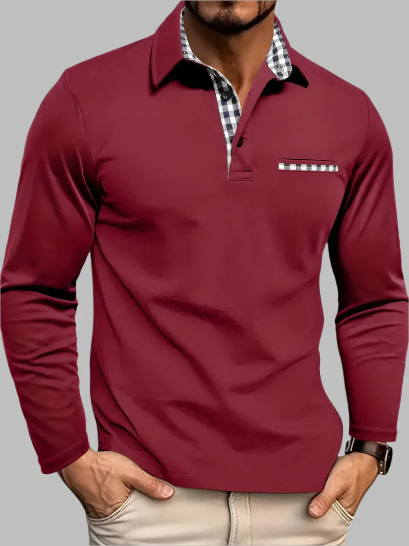 Men's Long-Sleeve Polo Shirt Cotton Classic White