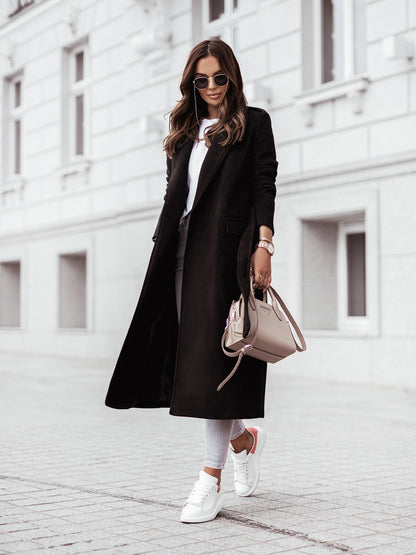 Women's Long Wool Coat Belted Design Winter