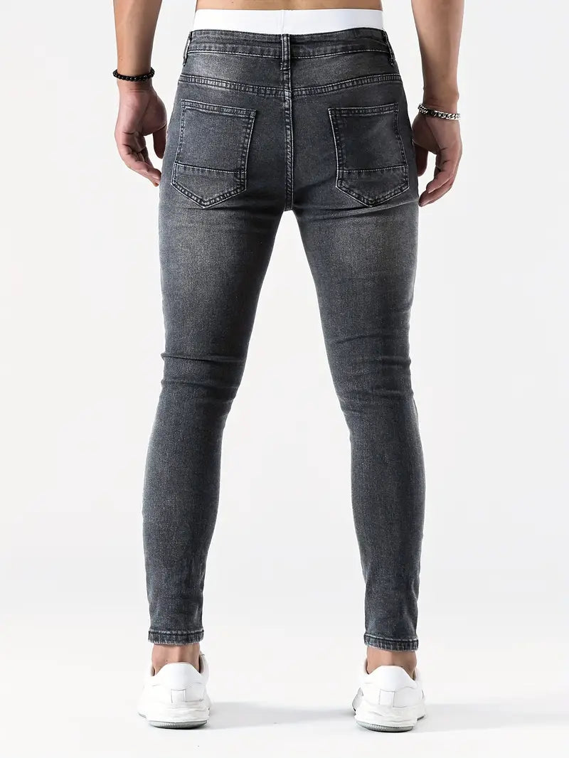 Men's Ripped Skinny Jeans Distressed Denim Dark Blue