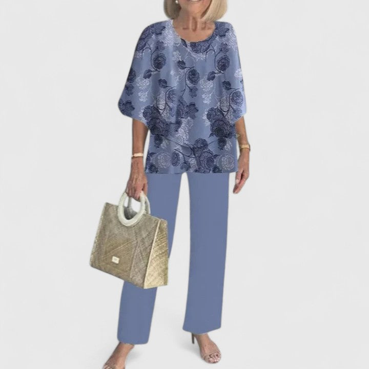 Relaxed Floral Print Blouse and Loose Fit Pants Set