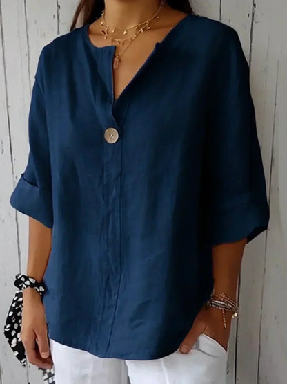 Women's V-Neck Blouse Three-Quarter Sleeves