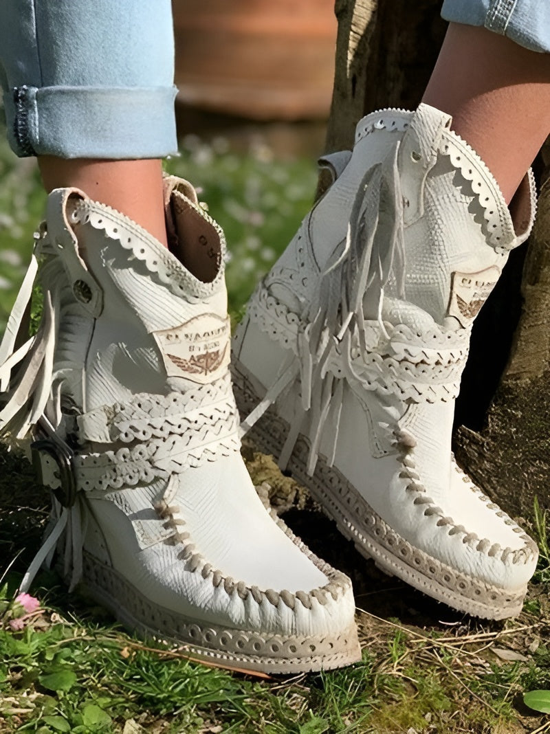 Tassel Leather Ankle Boots