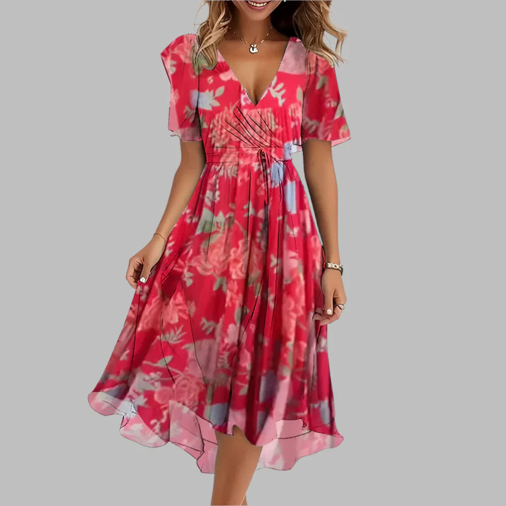 Women's Floral Midi Dress Ruched