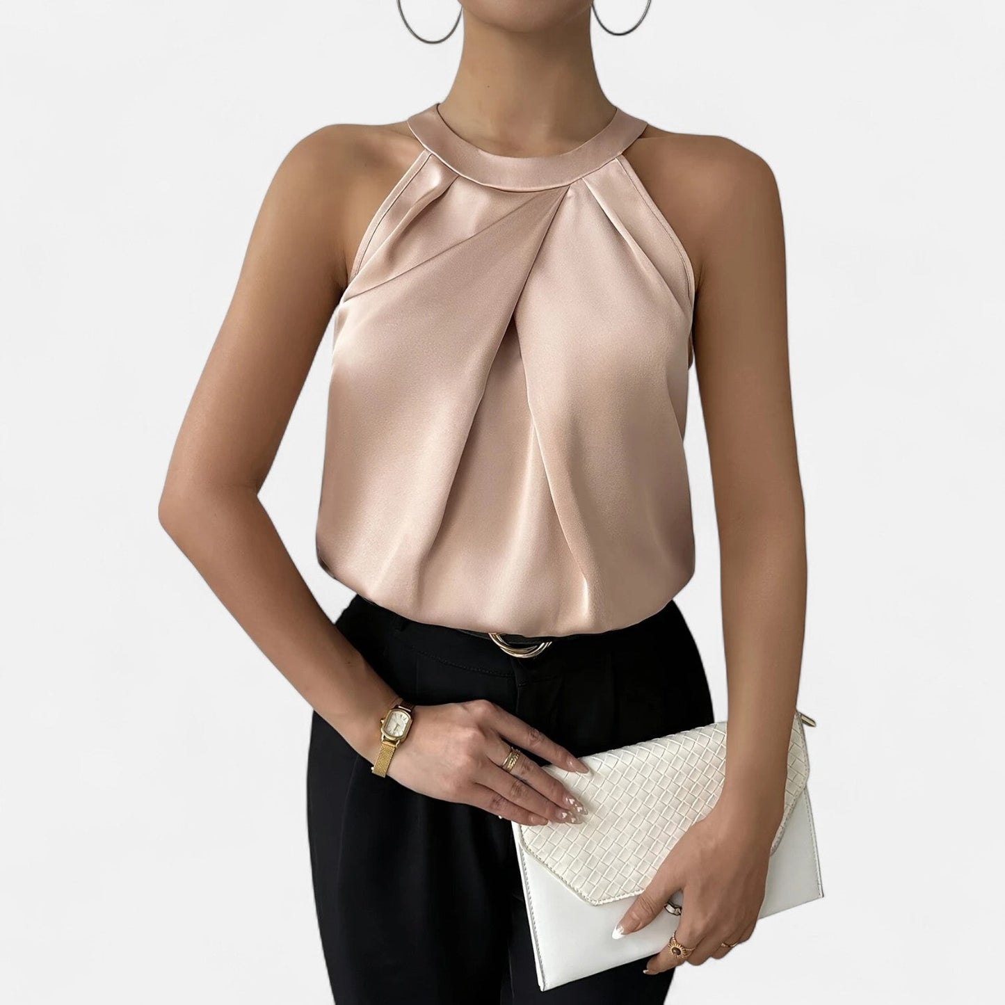 Kimberly | Women's Chic Ruffled Satin Tank Tops - VibreMode