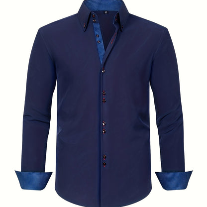 Men's Long Sleeve Button Down Shirt Contrast Trim