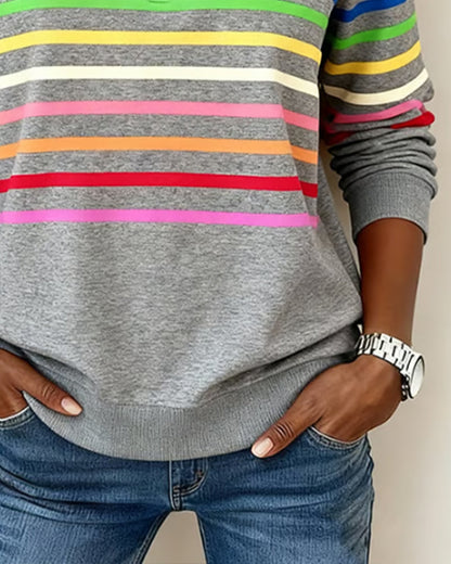 Women's Crew Neck Sweatshirt Ribbed Hem