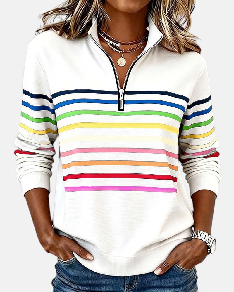 Rainbow Striped Zip Sweatshirt