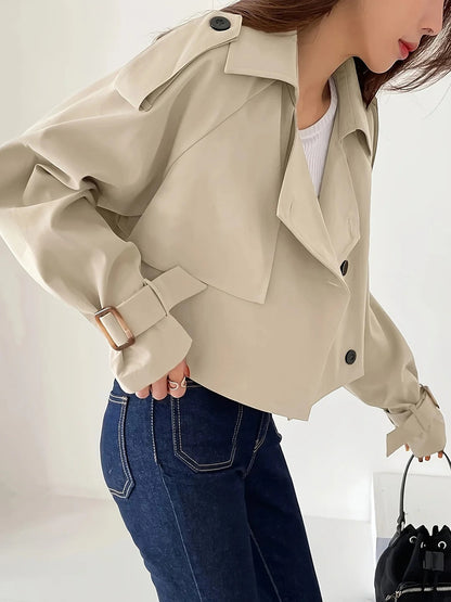 Women's Short Trench Coat Casual Water-Resistant Beige