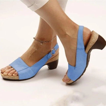 Vivian Women's Block Heel Slingback Sandals Buckle Strap