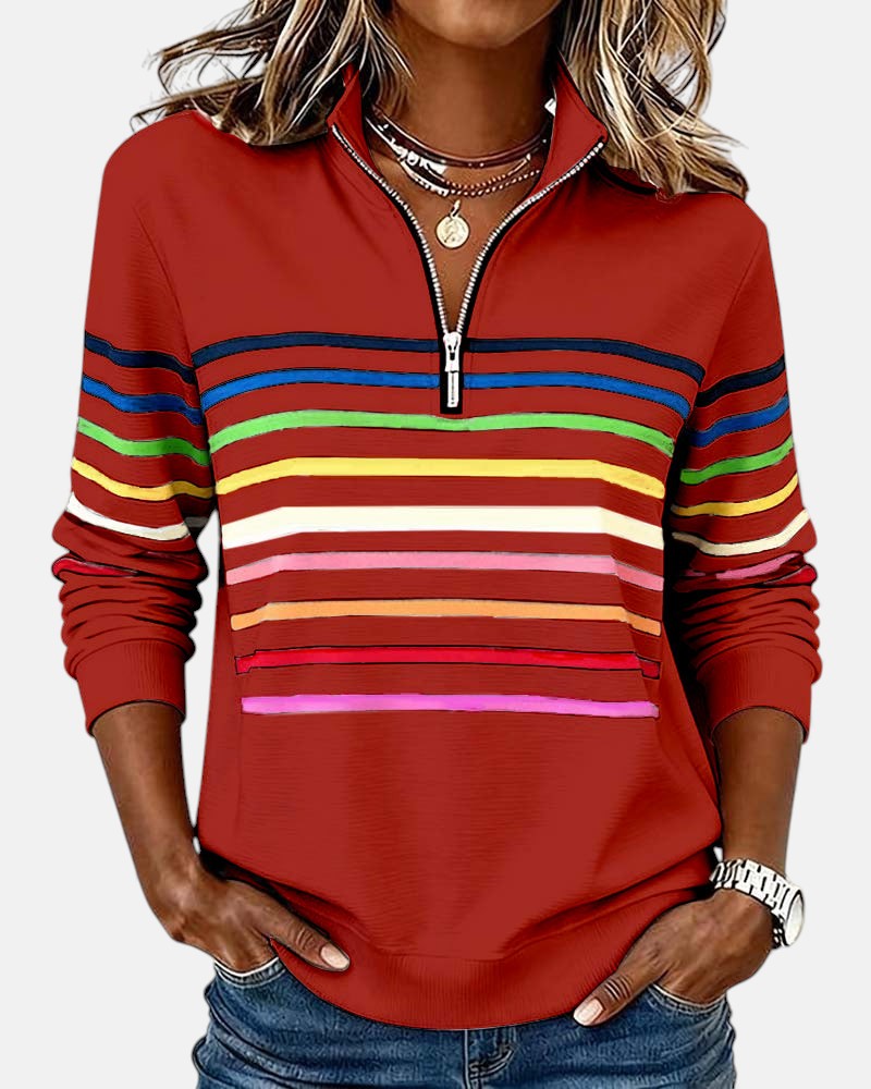 Rainbow Striped Zip Sweatshirt