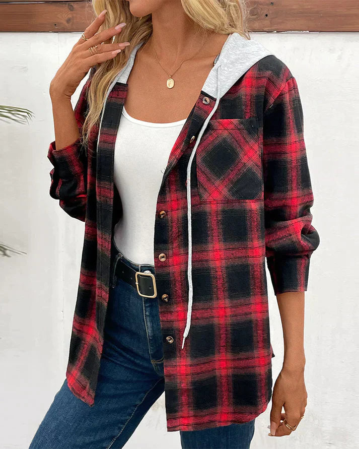Women's Hooded Plaid Jacket Waterproof Fall Winter - VibreMode