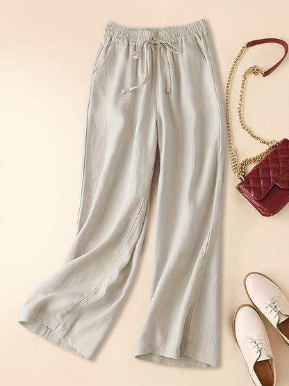 Women's Linen Blend Wide Leg Trousers Lightweight - VibreMode