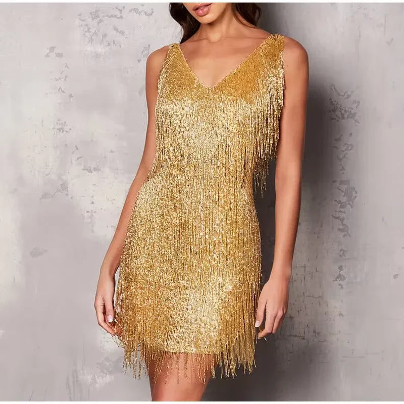 Women's Fringe Mini Dress Feathered Hem