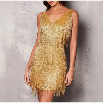 Women's Fringe Mini Dress Feathered Hem