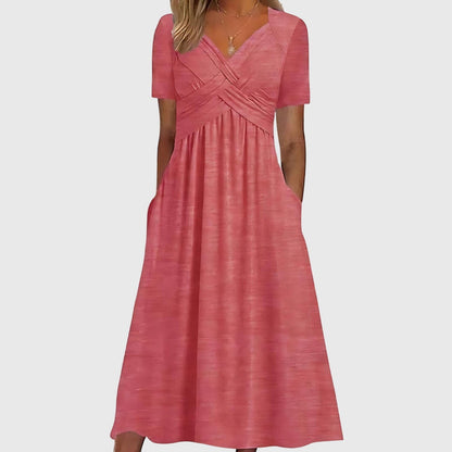 Elegant Women's V Neck Floral Midi Dress