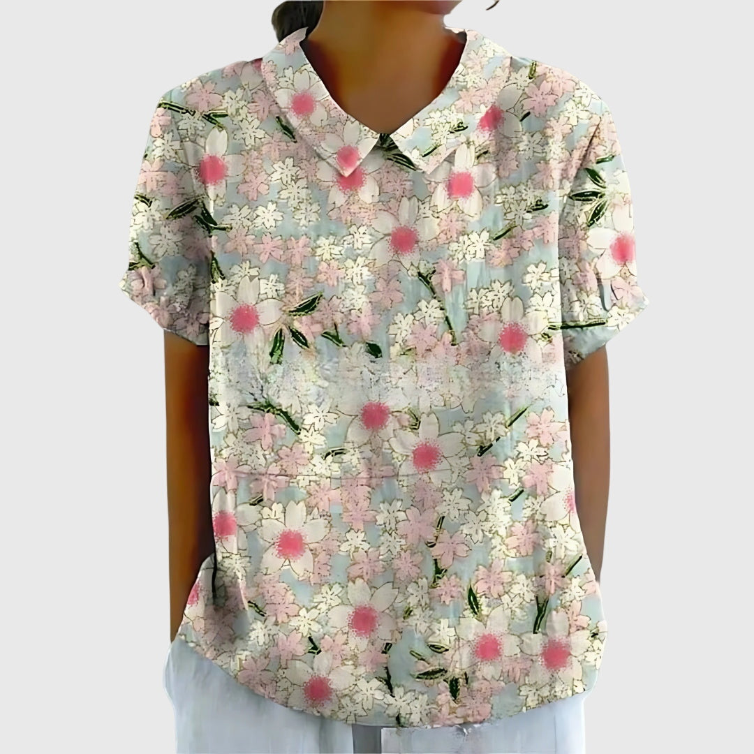 Pretty Floral Short Sleeve Women's Blouse