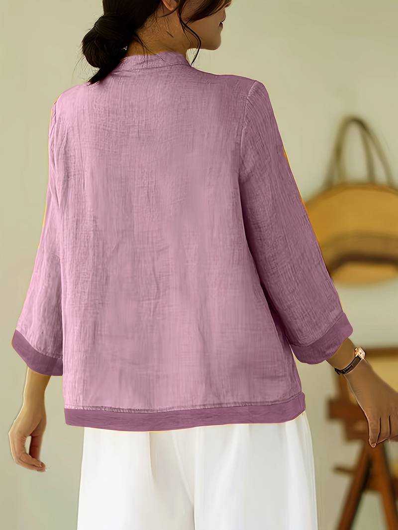 Image of Abigail | Women's Frog Button Mandarin Collar Blouse